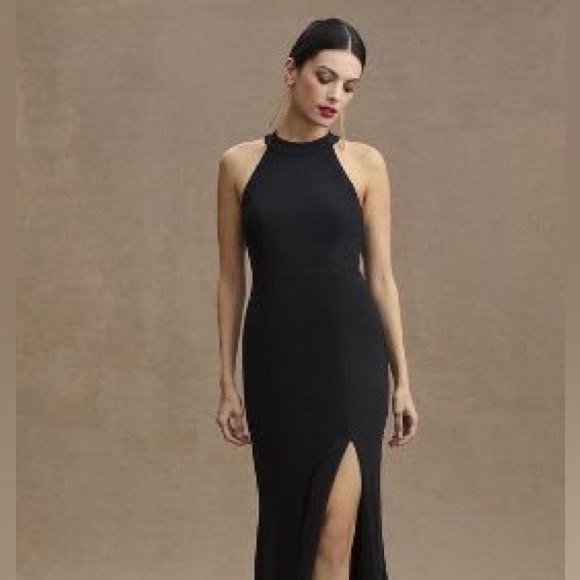 BHLDN - Lennox Halter Crepe Gown-  OPEN-BACK SIDE-SLIT STRETCH - NWT - 8 - Picture 1 of 9